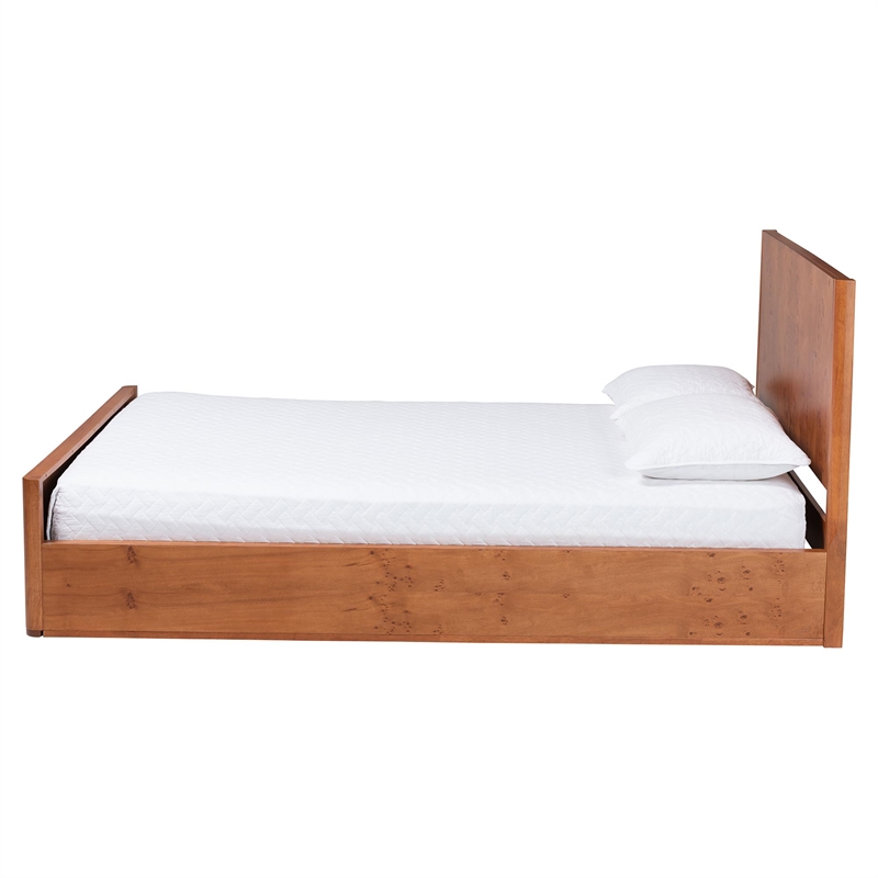 Pemberly Row Contemporary Burl Wood Low-Profile Queen Platform Bed Frame
