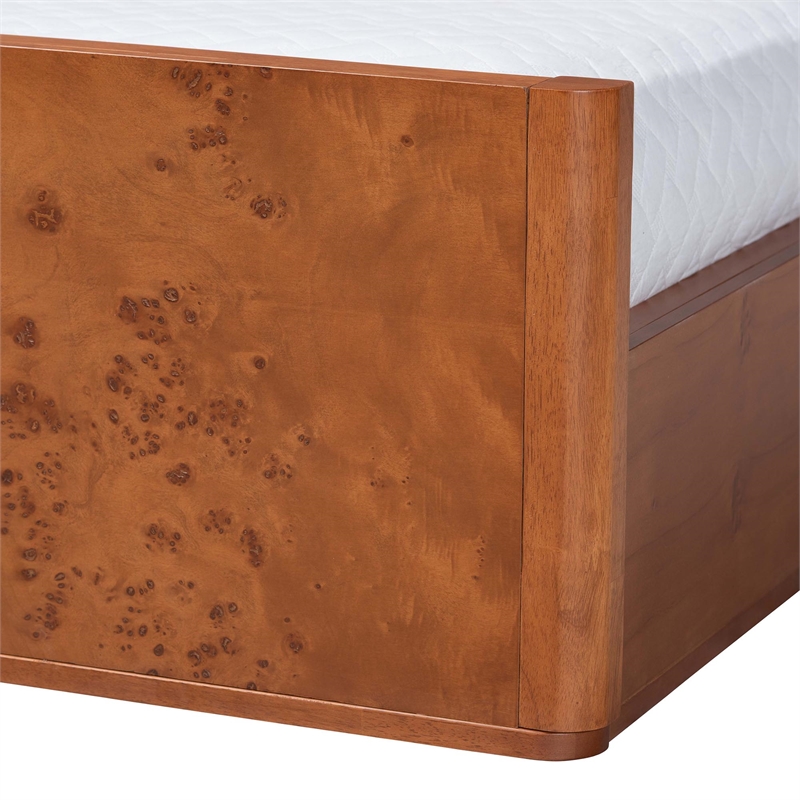 Pemberly Row Contemporary Burl Wood Low-Profile Queen Platform Bed Frame