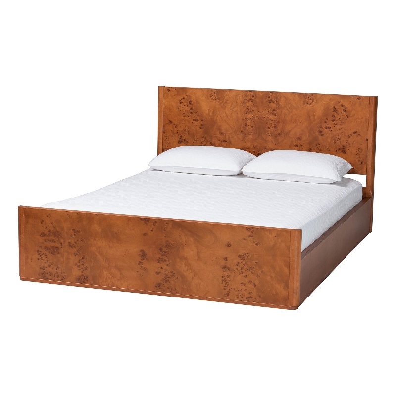 Pemberly Row Contemporary Burl Wood Low-Profile Queen Platform Bed Frame