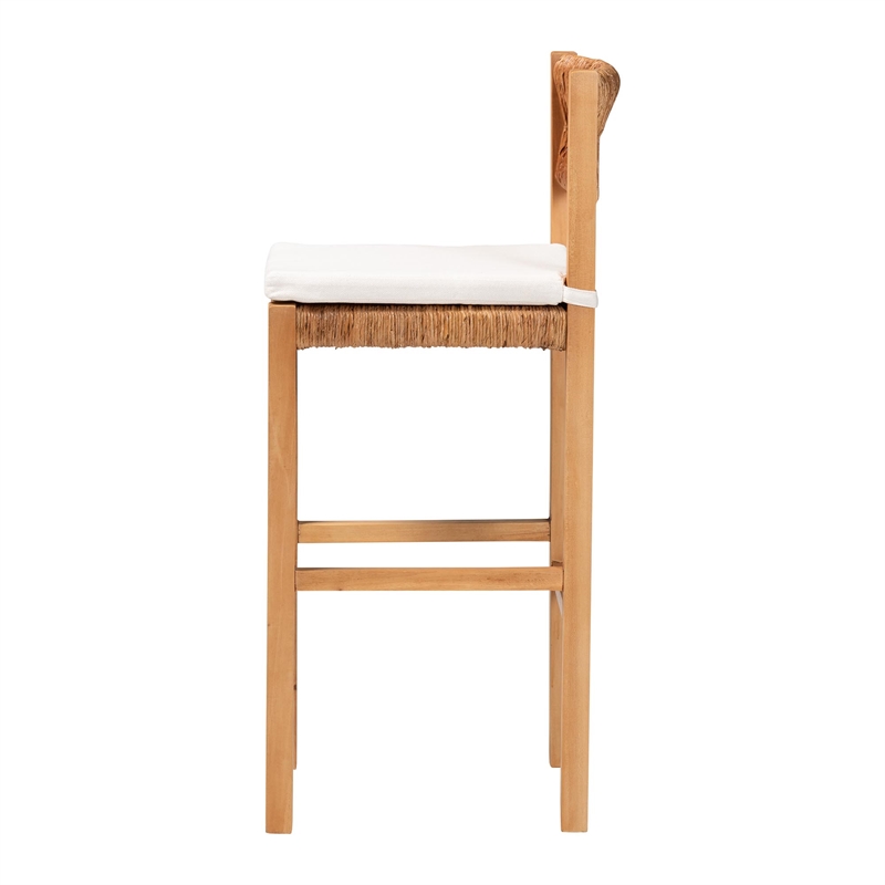 Pemberly Row Contemporary Seagrass and Mahogany Bar Stool with Cushion