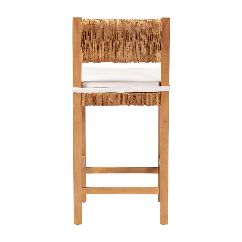 Pemberly Row Seagrass and Mahogany Counter Stool with Cushion