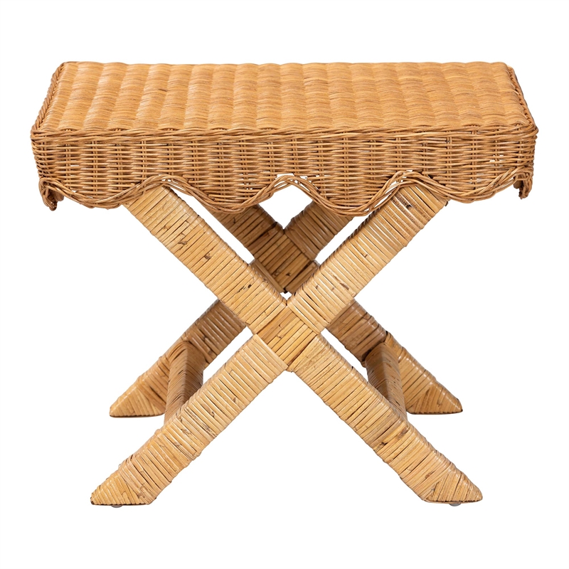 Pemberly Row Contemporary Rattan Accent Bench with Crisscross Base