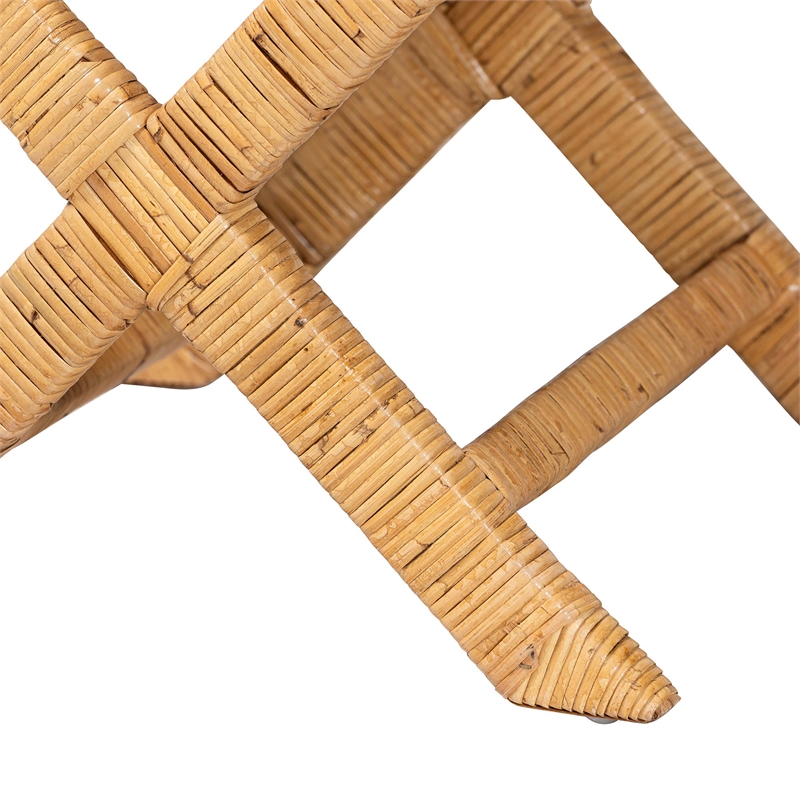 Pemberly Row Contemporary Rattan Accent Bench with Crisscross Base