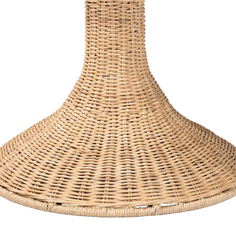 Pemberly Row Contemporary Rattan Tulip End Table with Scalloped Edge