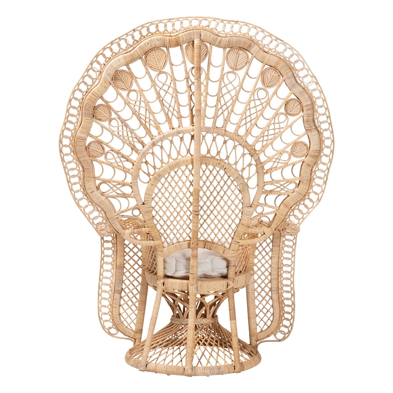 Pemberly Row Contemporary Rattan Peacock Chair with Fan Back and Cushion