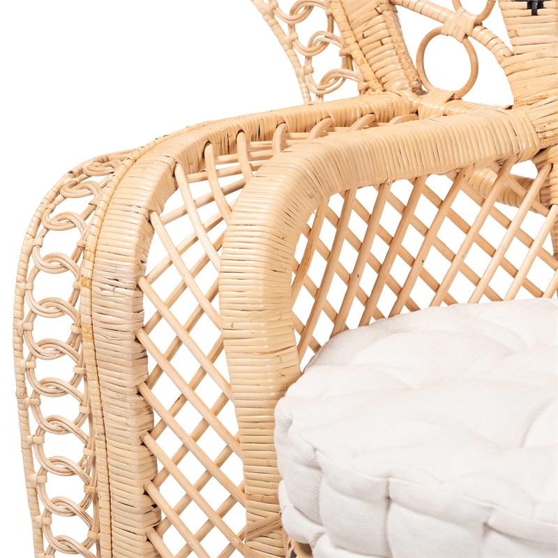 Pemberly Row Contemporary Rattan Peacock Chair with Fan Back and Cushion