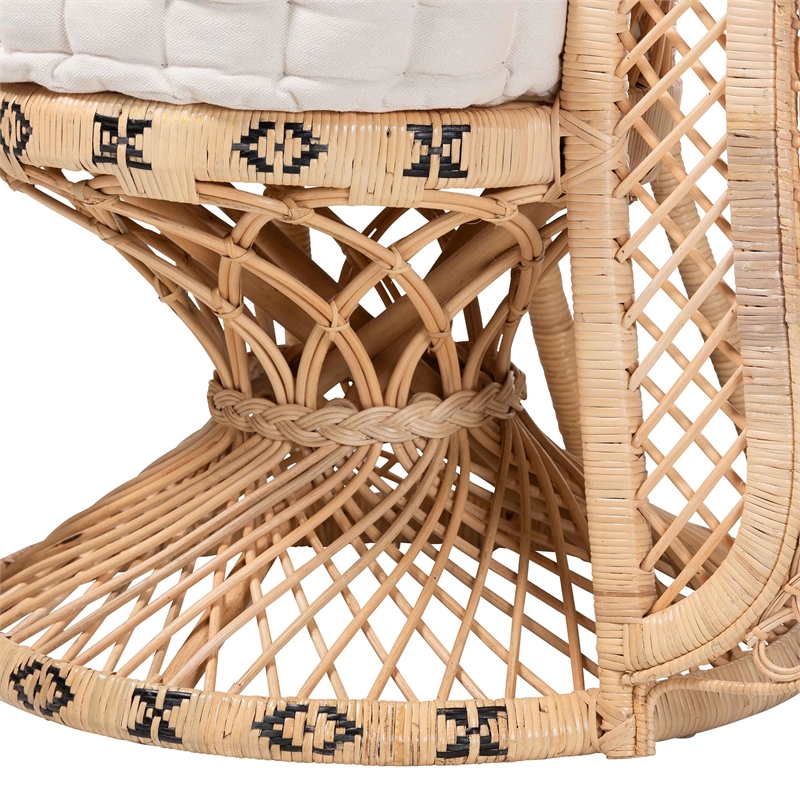 Pemberly Row Contemporary Rattan Peacock Chair with Fan Back and Cushion