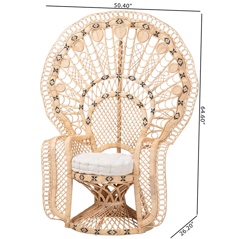 Pemberly Row Contemporary Rattan Peacock Chair with Fan Back and Cushion