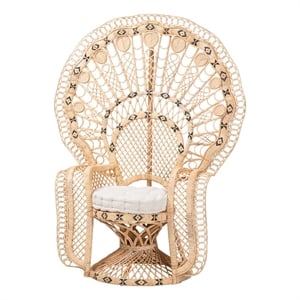 Pemberly Row Contemporary Rattan Peacock Chair with Fan Back and Cushion