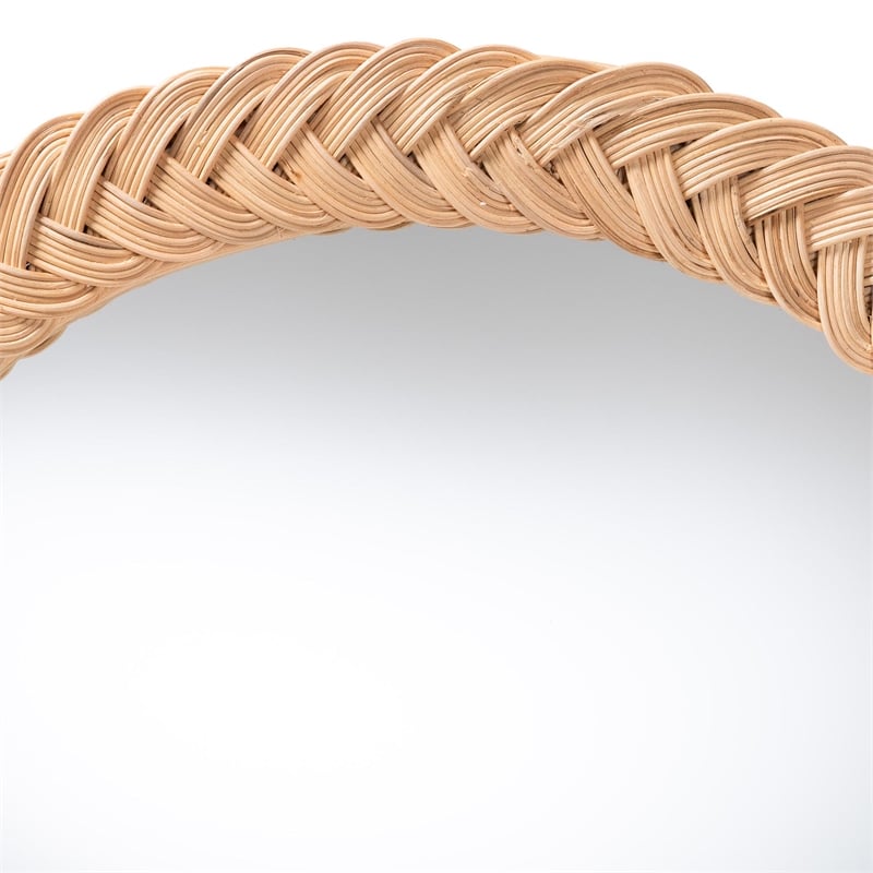 Pemberly Row Natural Rattan Round Wall Mirror with Braided Frame