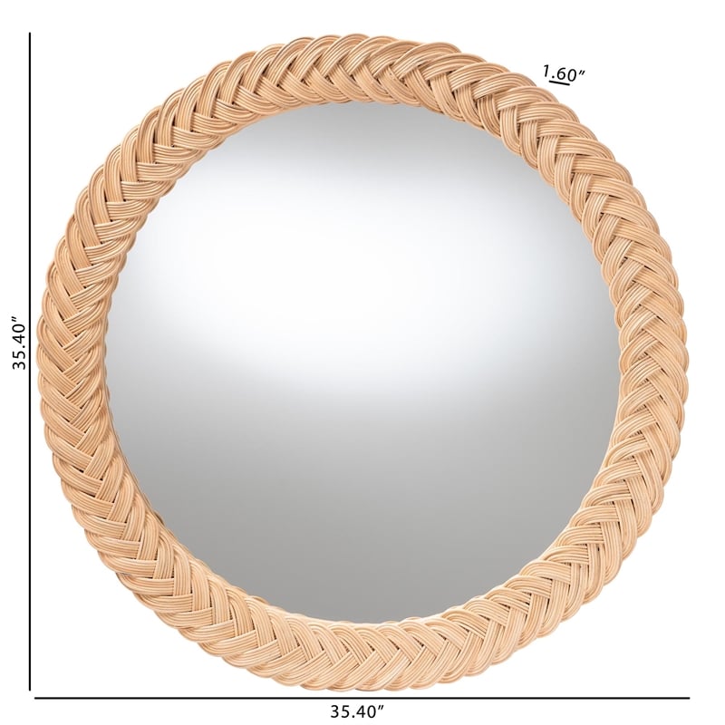 Pemberly Row Natural Rattan Round Wall Mirror with Braided Frame