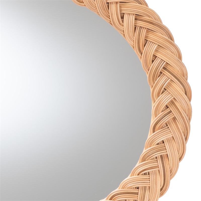 Pemberly Row Natural Rattan Oval Wall Mirror with Braided Frame