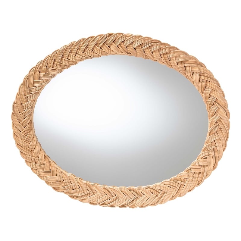 Pemberly Row Natural Rattan Oval Wall Mirror with Braided Frame