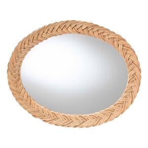 Pemberly Row Natural Rattan Oval Wall Mirror with Braided Frame