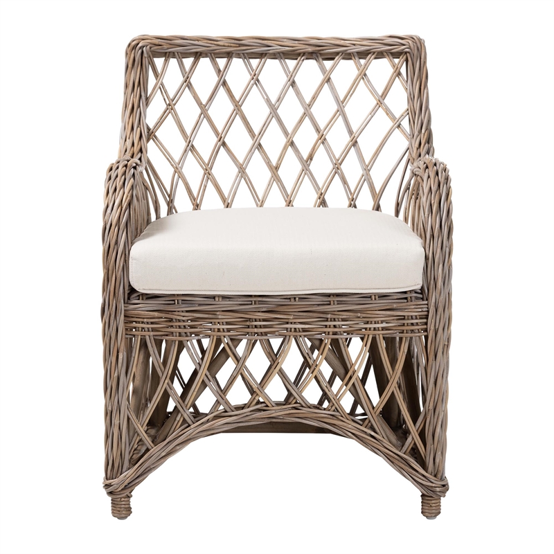 Pemberly Row Contemporary Rattan Open-Weave Armchair with Cushion