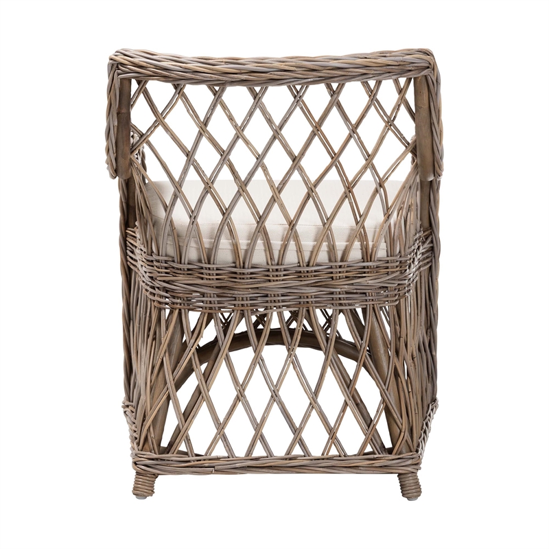 Pemberly Row Contemporary Rattan Open-Weave Armchair with Cushion