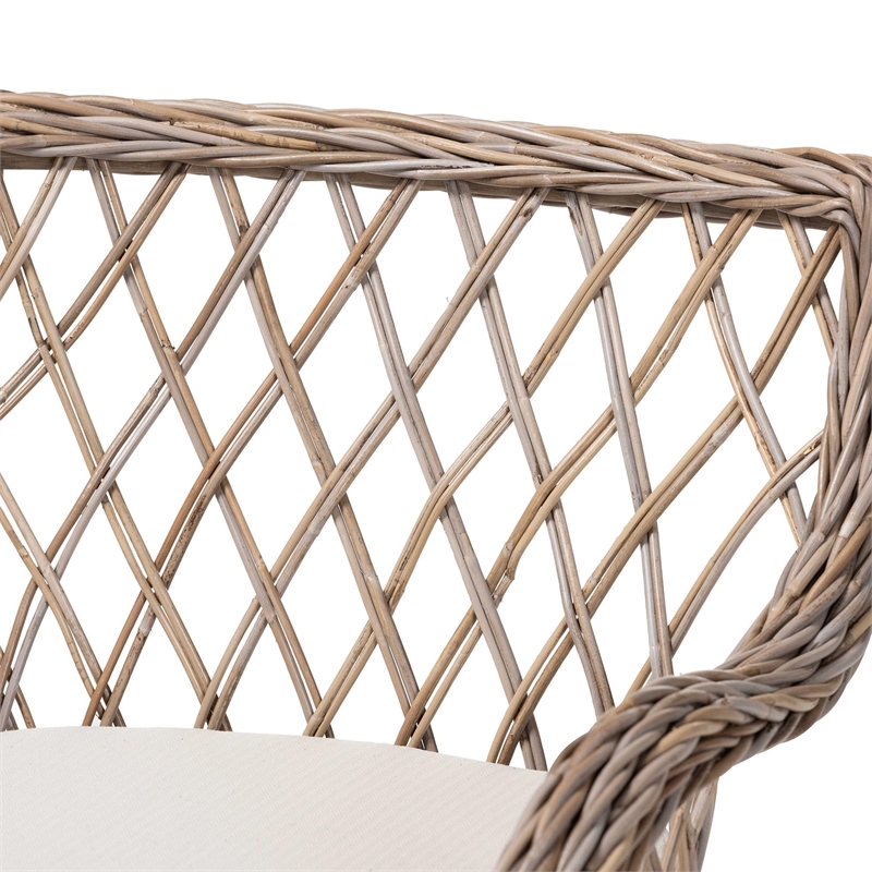 Pemberly Row Contemporary Rattan Open-Weave Armchair with Cushion