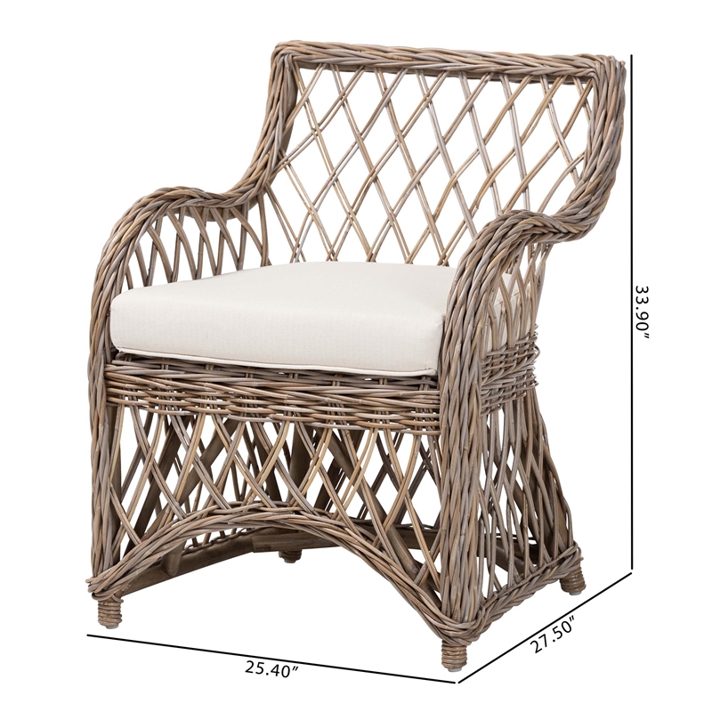 Pemberly Row Contemporary Rattan Open-Weave Armchair with Cushion