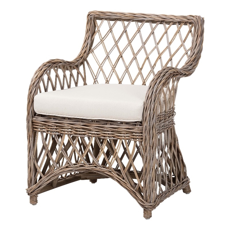 Pemberly Row Contemporary Rattan Open-Weave Armchair with Cushion