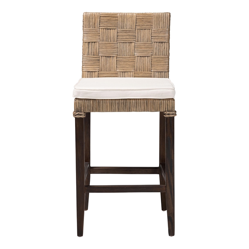 Pemberly Row Contemporary Rattan Basketweave Counter Stool with Cushion