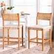 Pemberly Row Contemporary Rattan and Wood 2-Piece Counter Stool Set