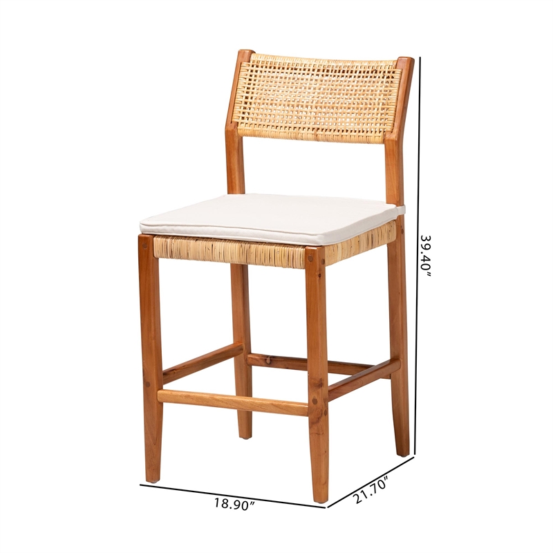 Pemberly Row Contemporary Rattan and Wood 2-Piece Counter Stool Set