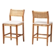 Pemberly Row Contemporary Rattan and Wood 2-Piece Counter Stool Set