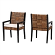 Pemberly Row Contemporary 2-Piece Seagrass Armchair Dining Set in Black