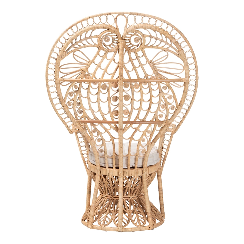 Pemberly Row Rattan Peacock Chair with Curled Geometric Fan Back