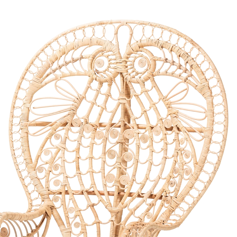 Pemberly Row Rattan Peacock Chair with Curled Geometric Fan Back