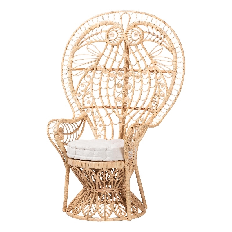 Pemberly Row Rattan Peacock Chair with Curled Geometric Fan Back