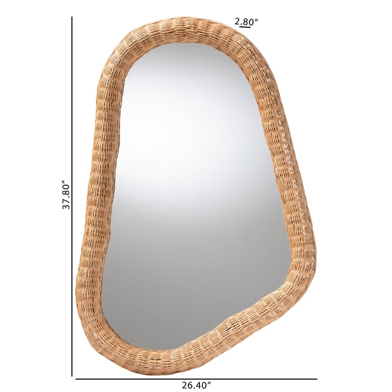 Pemberly Row Contemporary Rattan Irregular Shape Wall Mirror in Natural