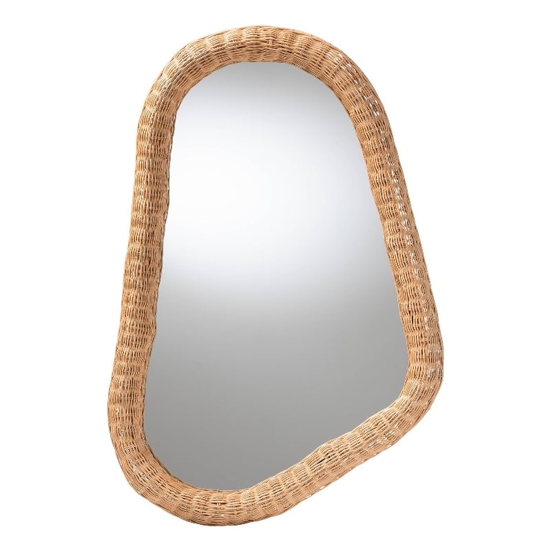 Pemberly Row Contemporary Rattan Irregular Shape Wall Mirror in Natural