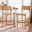 Pemberly Row Contemporary Rattan and Wood 2-Piece Bar Stool Set
