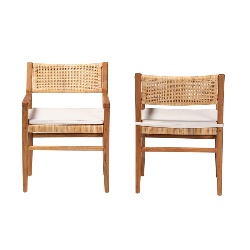 Pemberly Row Rattan and Mahogany 2-Piece Dining Armchair Set