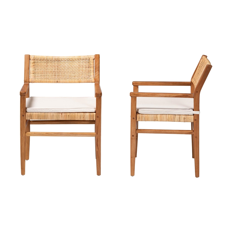 Pemberly Row Rattan and Mahogany 2-Piece Dining Armchair Set