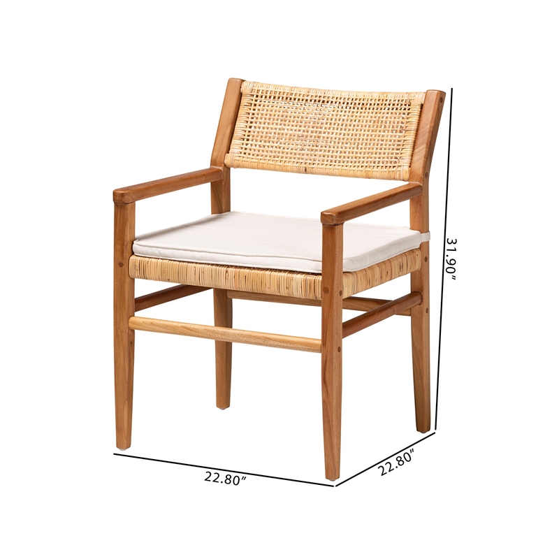Pemberly Row Rattan and Mahogany 2-Piece Dining Armchair Set