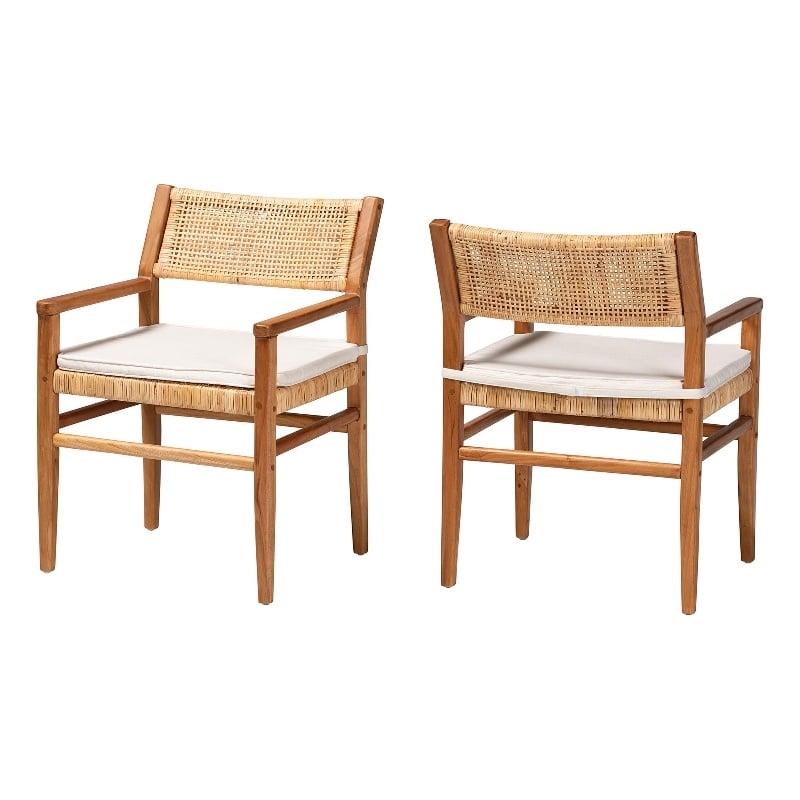 Pemberly Row Rattan and Mahogany 2-Piece Dining Armchair Set