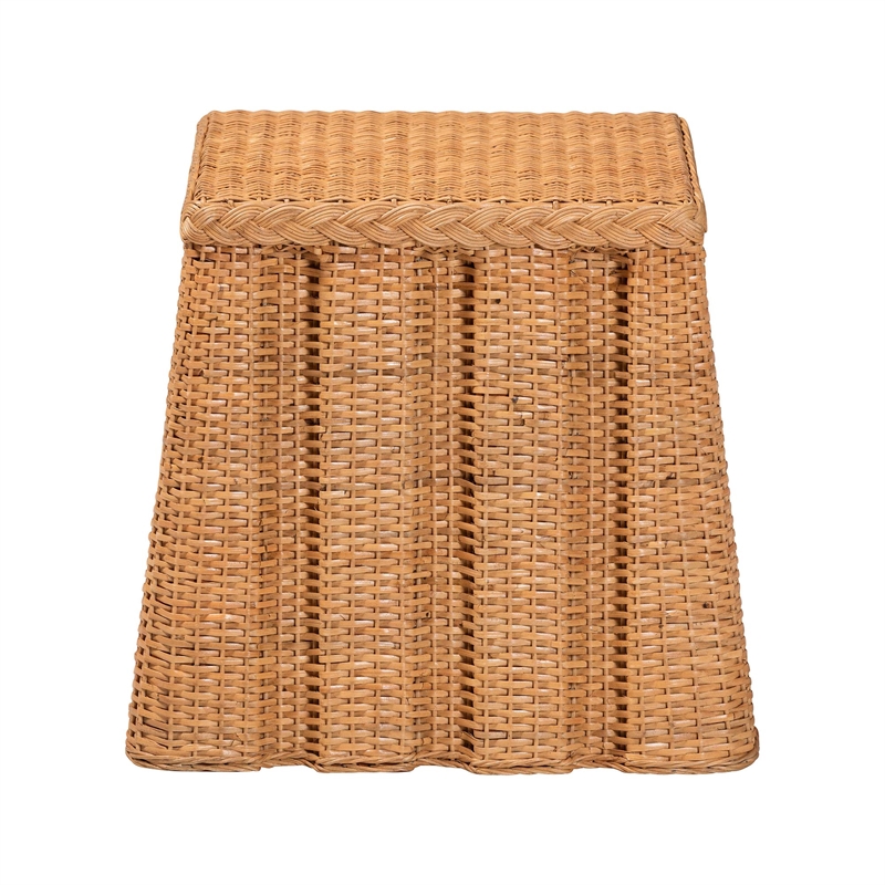 Pemberly Row Contemporary Rattan Pleated End Table with Braided Detail