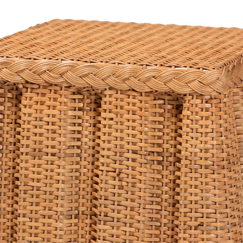 Pemberly Row Contemporary Rattan Pleated End Table with Braided Detail