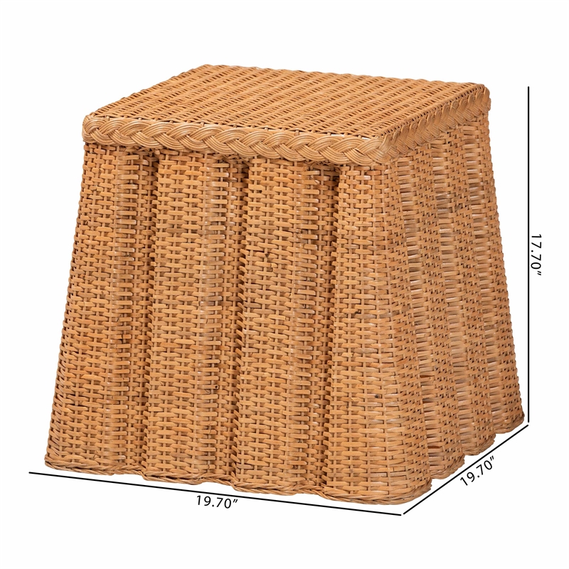 Pemberly Row Contemporary Rattan Pleated End Table with Braided Detail