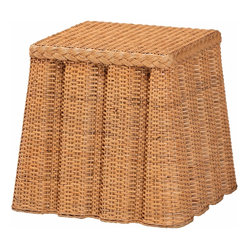Pemberly Row Contemporary Rattan Pleated End Table with Braided Detail