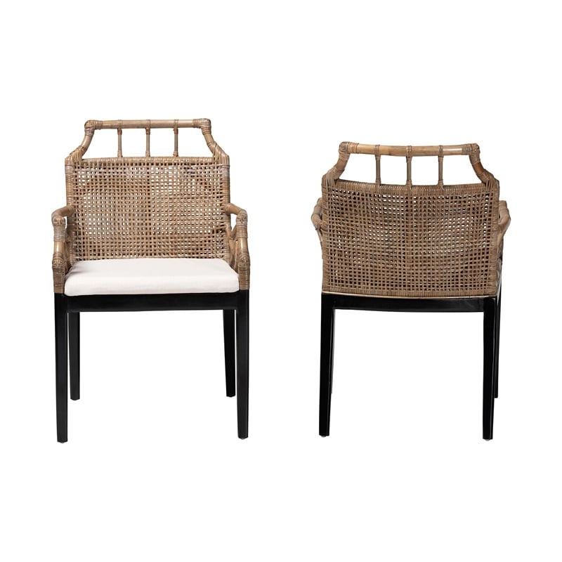 Pemberly Row Rattan 2-Piece Dining Armchair Set with Cushions