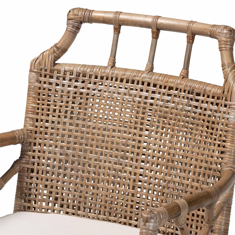 Pemberly Row Rattan 2-Piece Dining Armchair Set with Cushions
