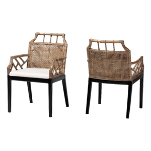 Pemberly Row Rattan 2-Piece Dining Armchair Set with Cushions