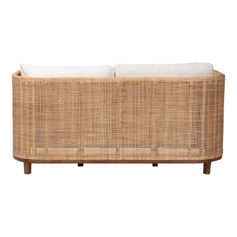 Pemberly Row Contemporary Rattan Tuxedo Sofa with Upholstered Cushions