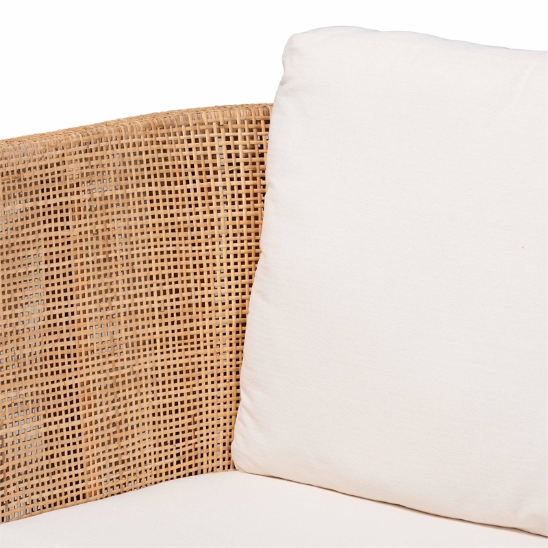 Pemberly Row Contemporary Rattan Tuxedo Sofa with Upholstered Cushions