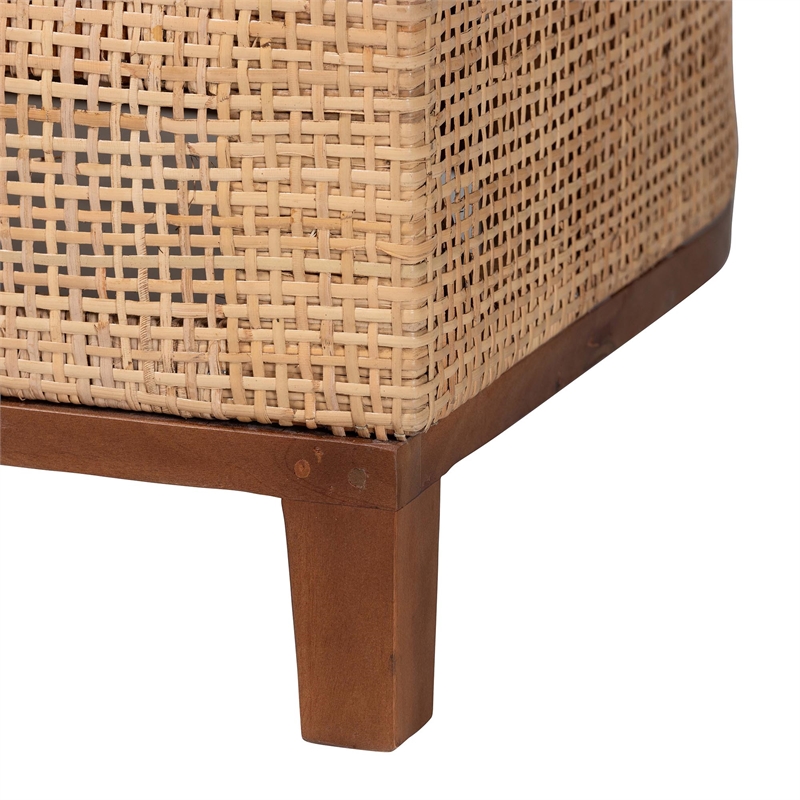 Pemberly Row Contemporary Rattan Tuxedo Sofa with Upholstered Cushions