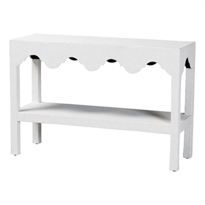 Pemberly Row 2-Tier Grasscloth Console Table with Scalloped Trim