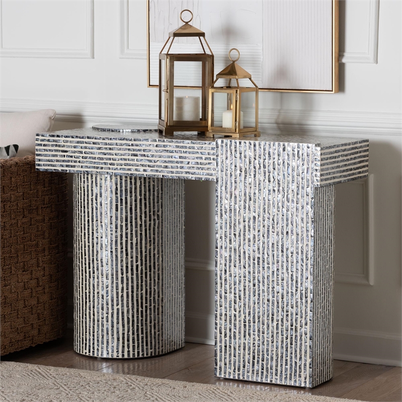 Pemberly Row Capiz Shell Console Table with Geometric Pattern